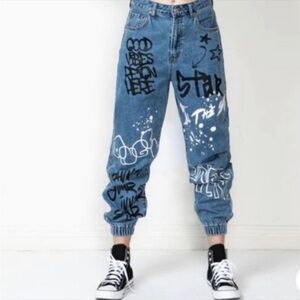 Women’s graffiti joggers.